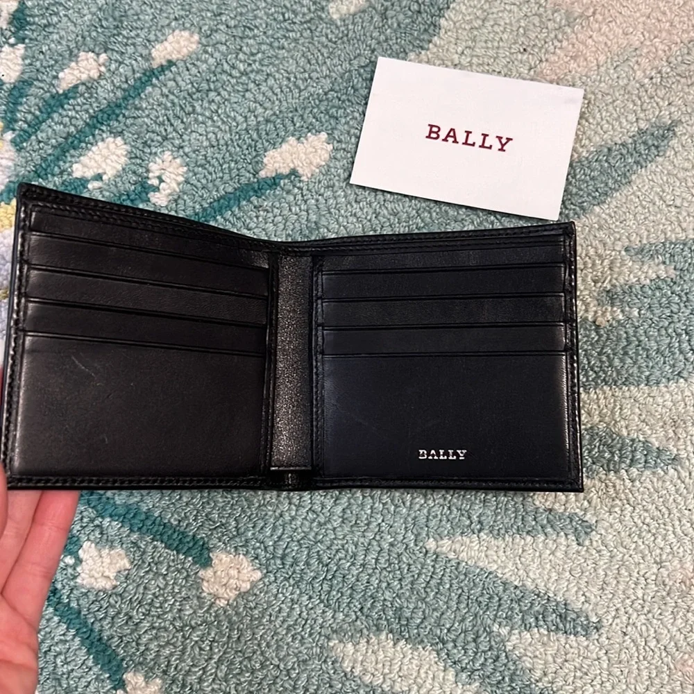 Bally Black Leather and Canvas Bifold Wallet